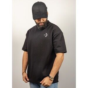 Black Mock Neck Tee Premium Heavyweight Cotton Dropped Shoulder Oversized